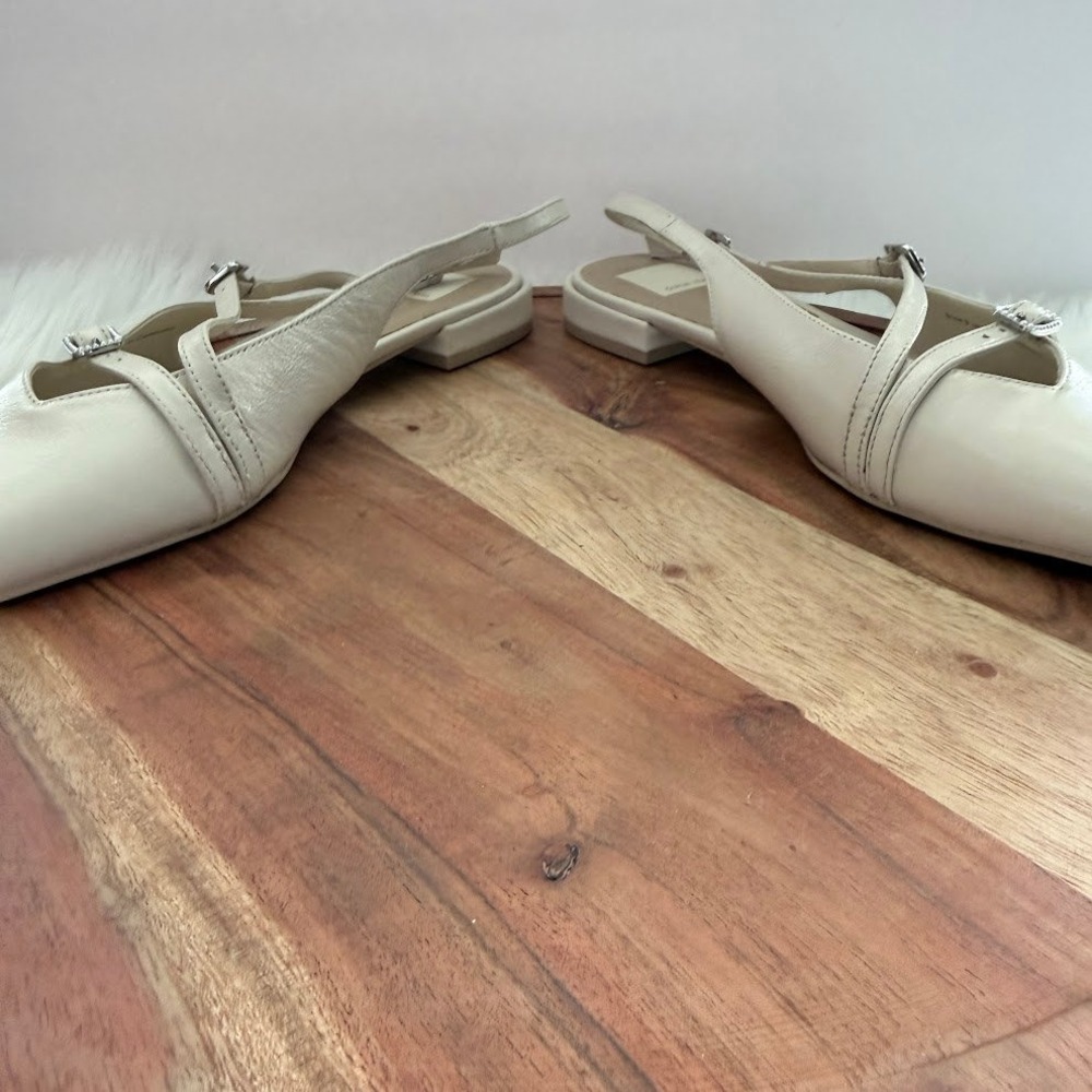 Dolce Vita Womens Ivory Pearl Leather Slingback Pointed Toe Buckle Flats Size 9 - Picture 10 of 12